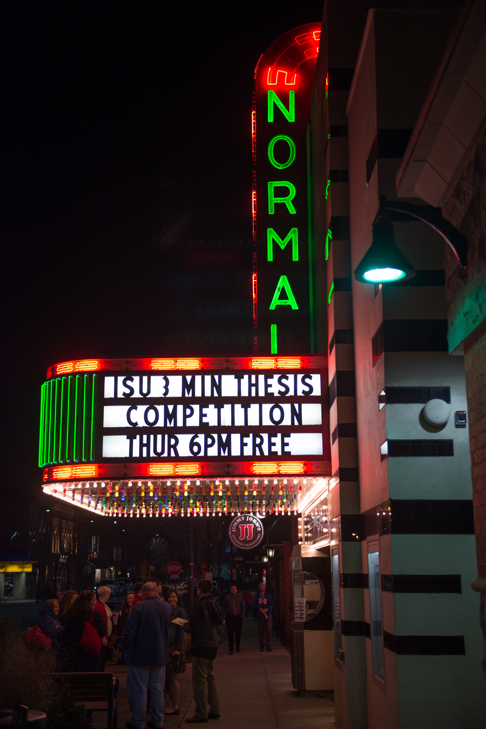 Normal Theater lit up at night