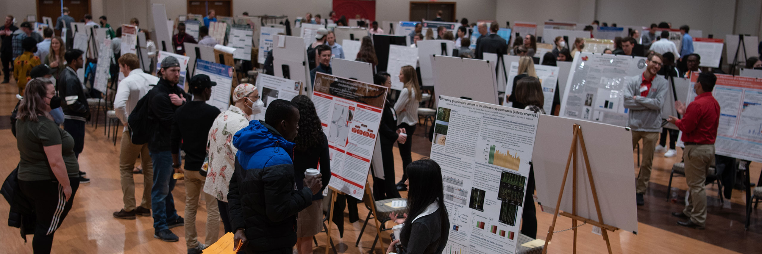 Students gather at the annual University Research Symposium in the Bone Student Center's Brown Ballroom